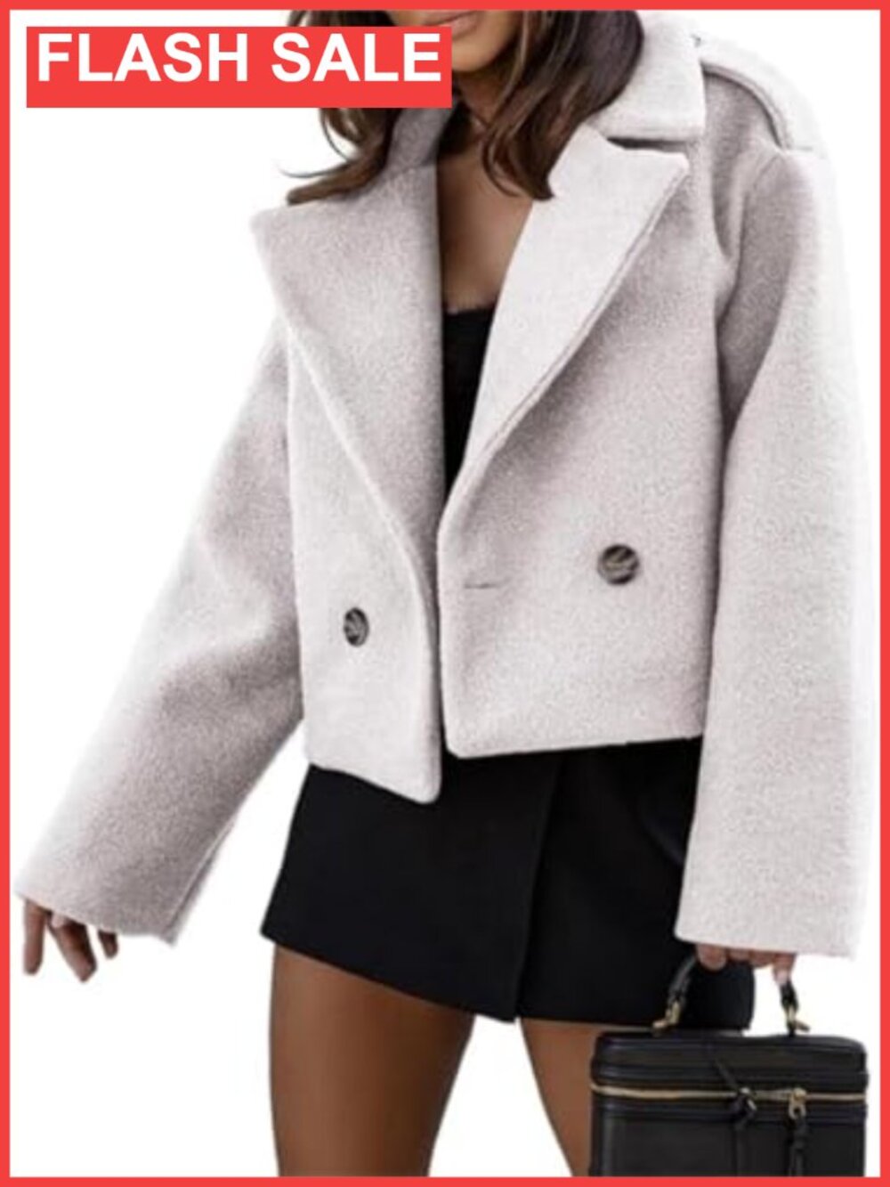 Wool Blend Cropped Trench Coat Pea Coat Double Breasted Blazer Jacket